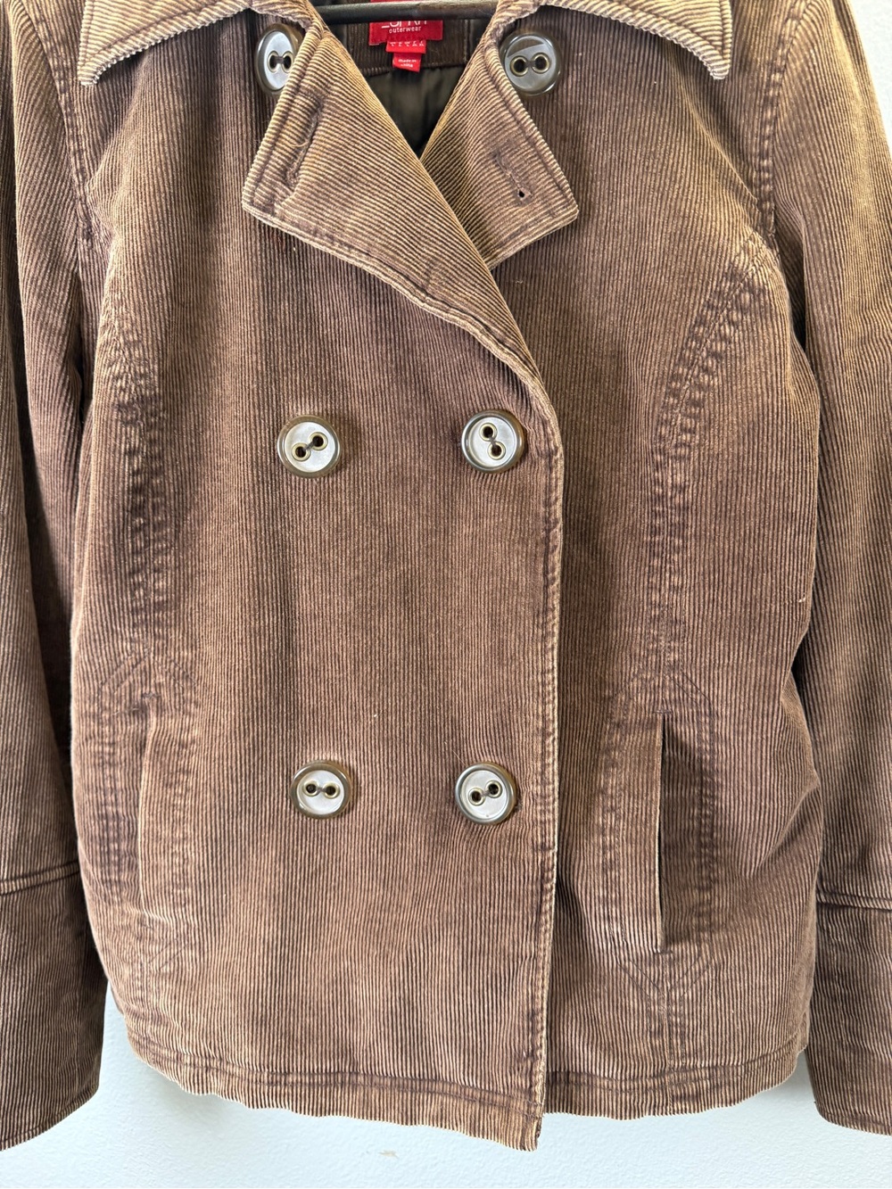 Esprit Brown Corduroy Double-Breasted Pea Coat - Picture 3 of 16